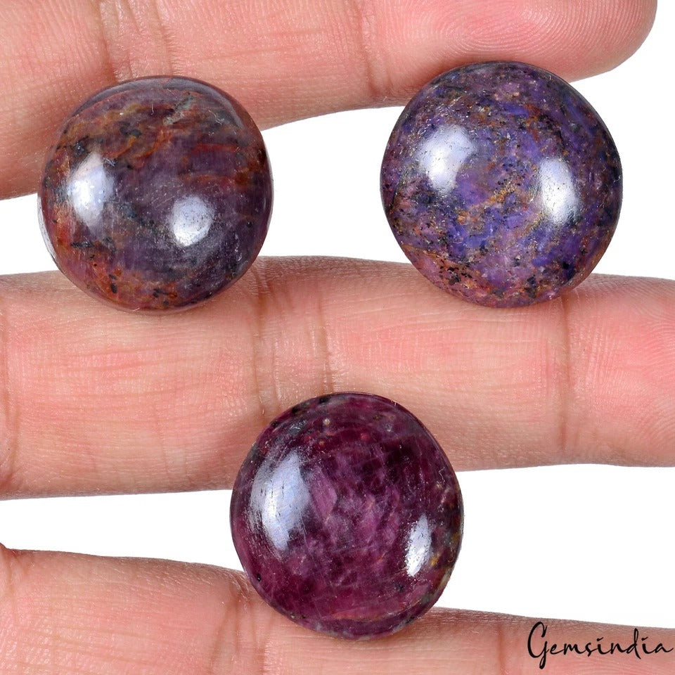 Ruby Lot, Cabochon, Untreated — 3 Pieces, 19mm to 21mm, 200 Ct, Madagascar