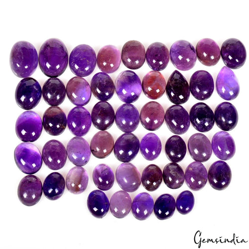 Amethyst Lot, Cabochon, Oval Cabochon, Untreated — 50 Pieces, 8mm to 13mm, 139.60 Ct, Brazil