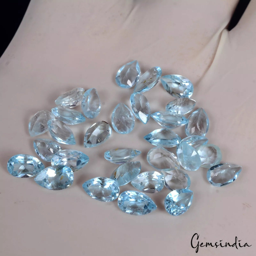 VVS 31 Pcs Natural Topaz Pear Cut Stunning Untreated Loose Gemstones Lot~7mm-8mm