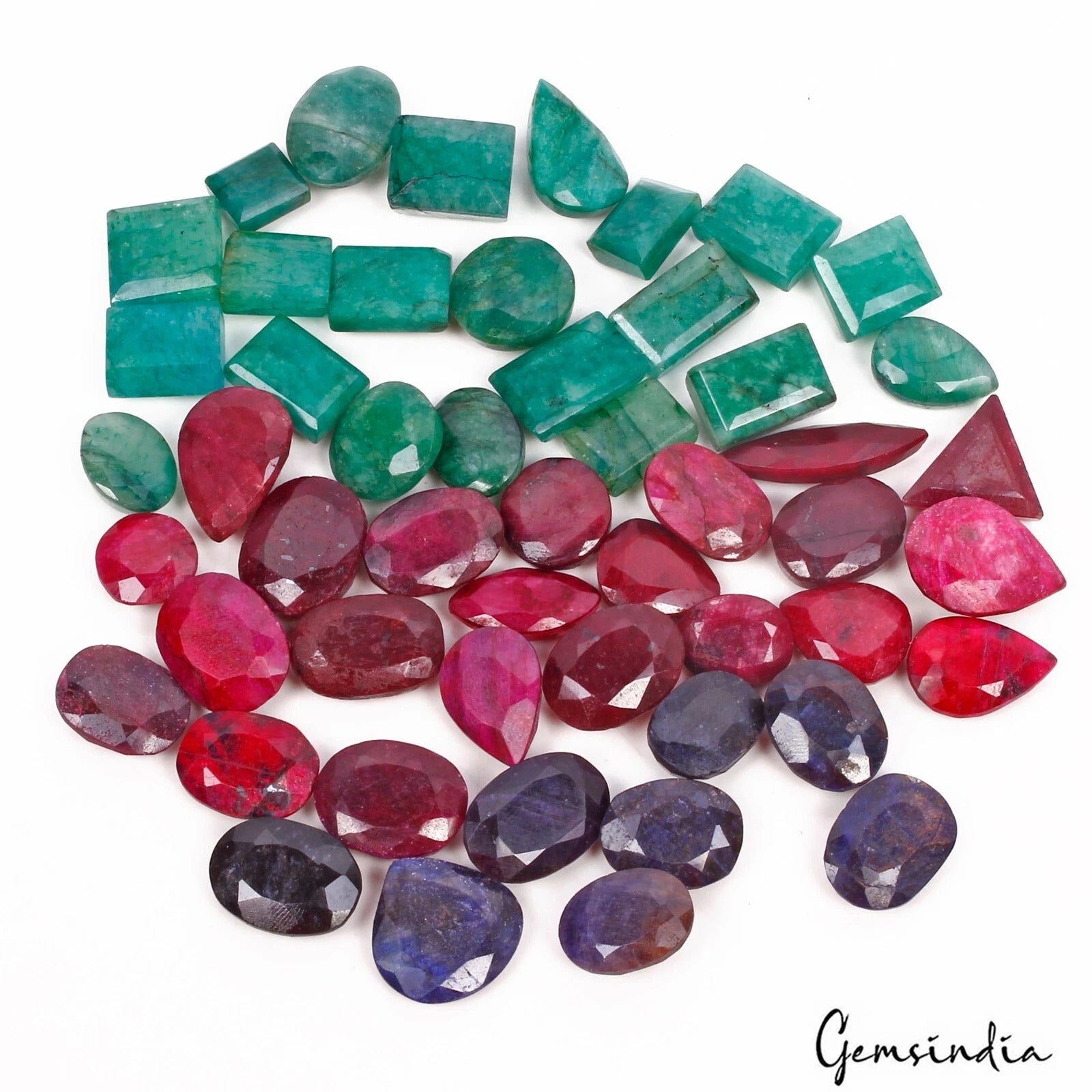 750 Ct/50 Pcs Natural Multi Color Emerald Ruby Sapphire Mixed Cut Loose Gems Lot