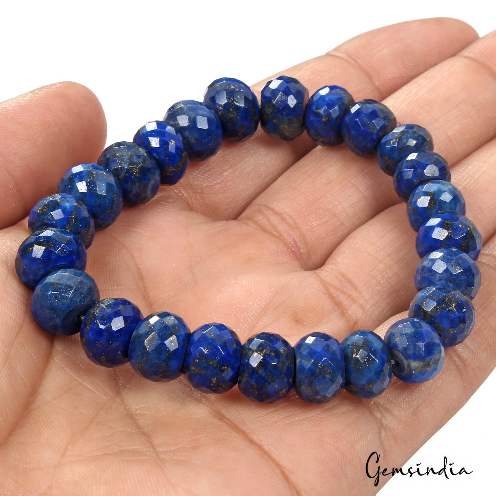 200 Ct Natural Blue Lapis Lazuli Gems Round Beaded Stretchable Handmade Bracelet