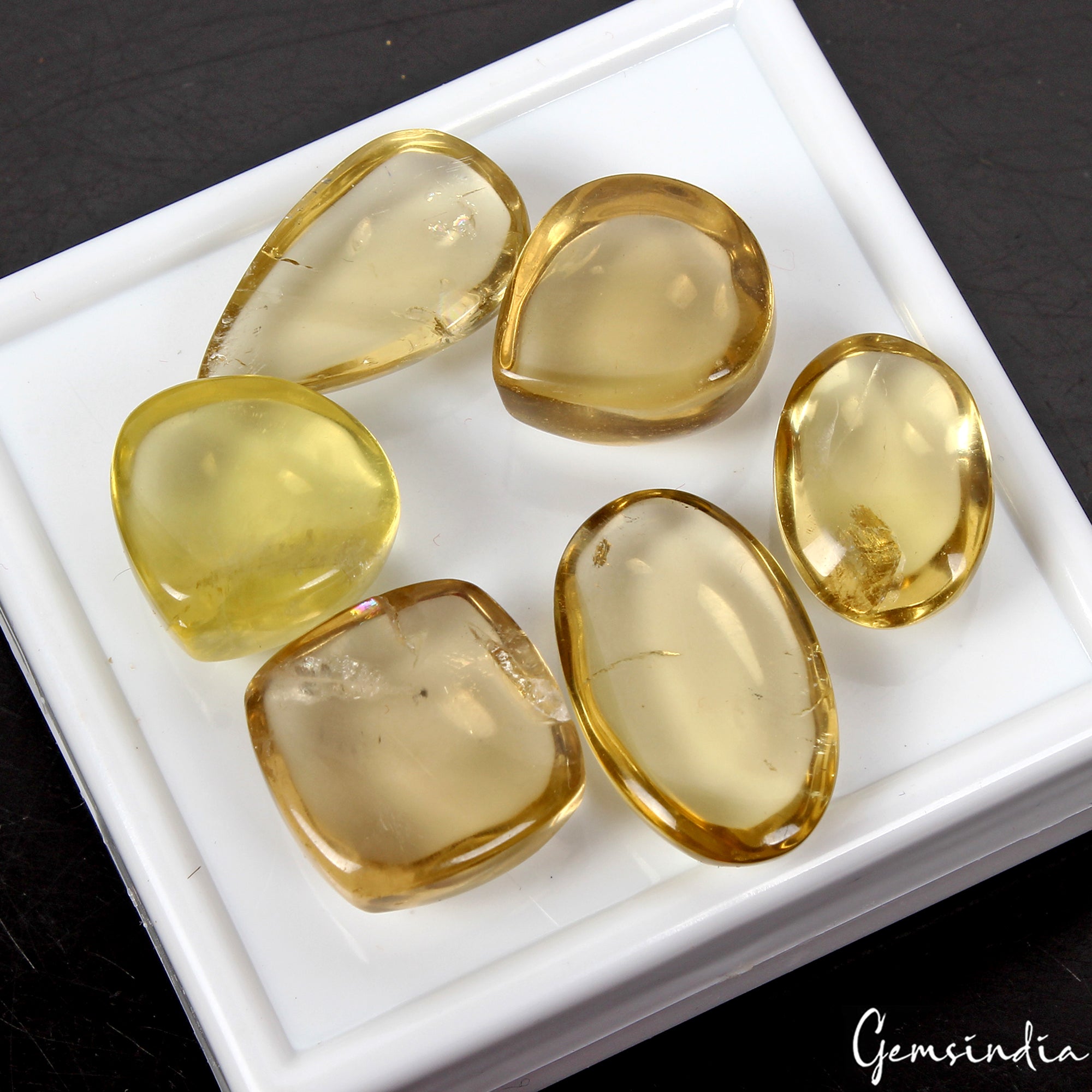 6 Pc Natural Lemon Citrine Quartz Mix Cabochon Loose 17-24mm Gemstones ~135.20Ct