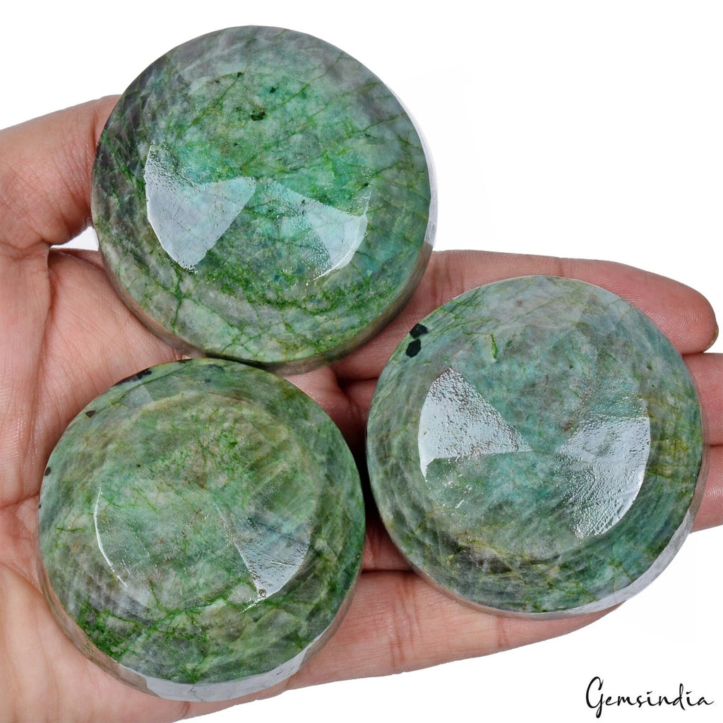 Brazilian Emerald Lot, Loose Gemstone, Color Enhanced, Green — 3 Pieces, 58mm to 61mm, 2730 Ct, Brazil