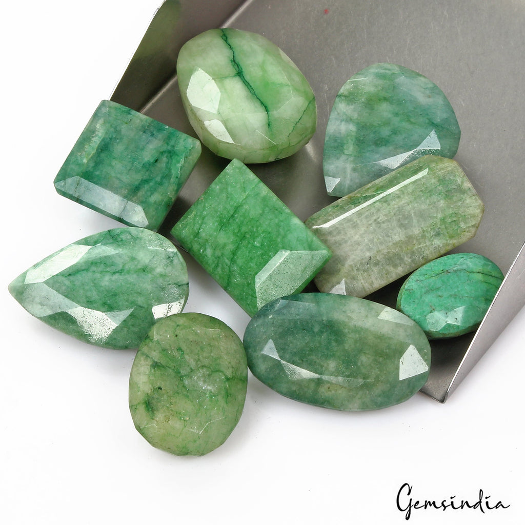 500 Ct/9 Pcs Natural Brazilian Green Emerald Mix Faceted Cut Huge Loose Gems Lo