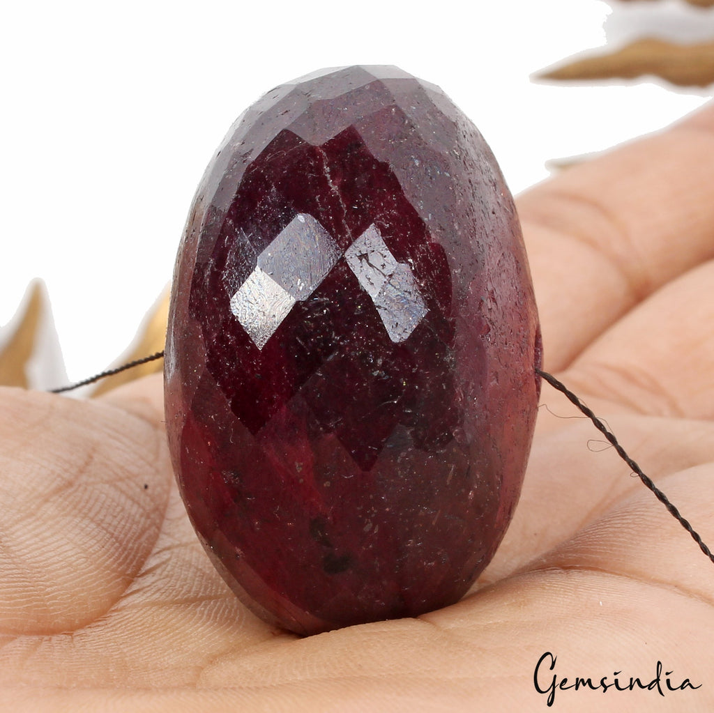 Giant Size 360 Cts Natural Earth Mined Ruby Gem Round Cut Bead Certified 38x24mm