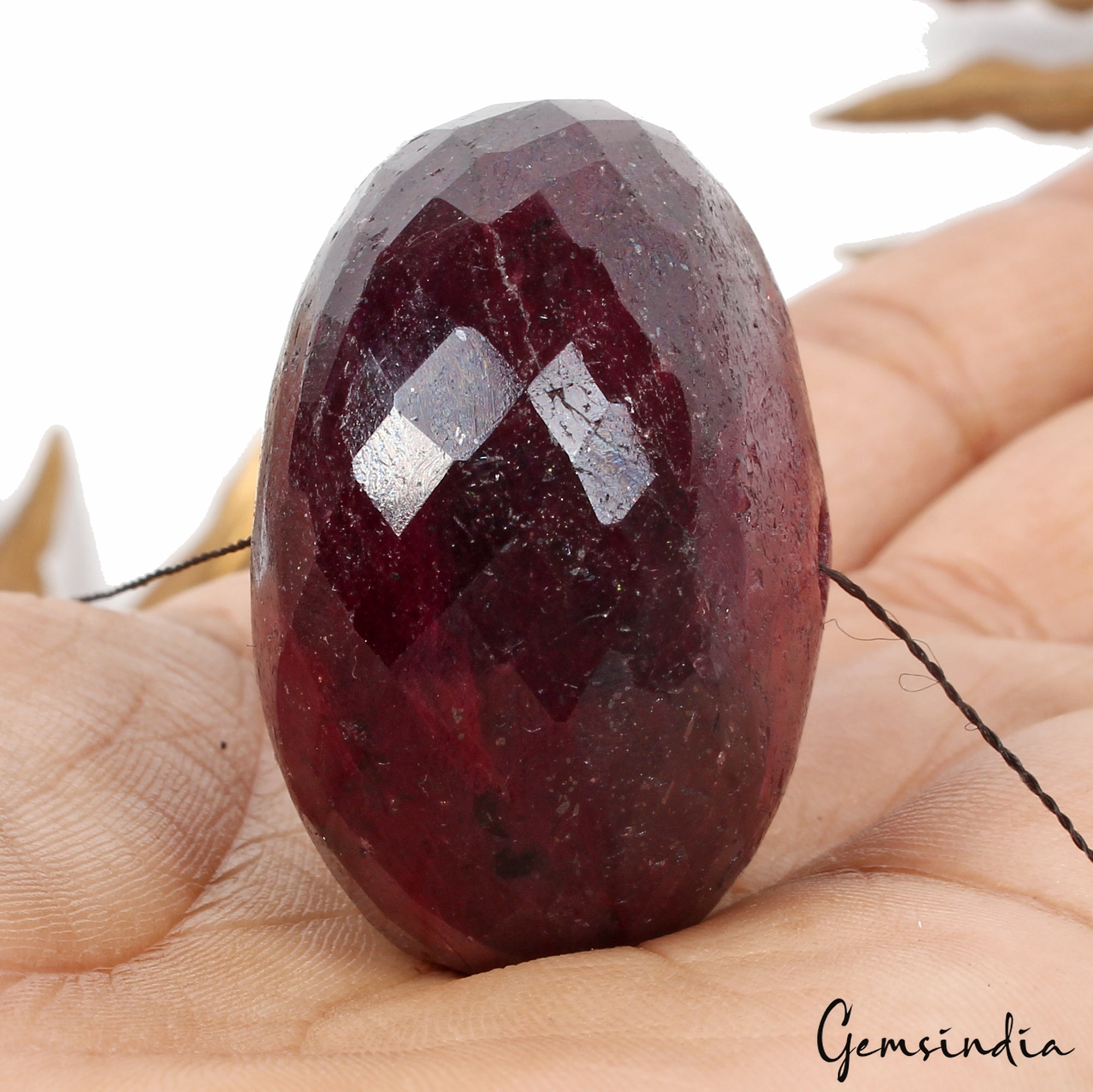 Giant Size 360 Cts Natural Earth Mined Ruby Gem Round Cut Bead Certified 38x24mm
