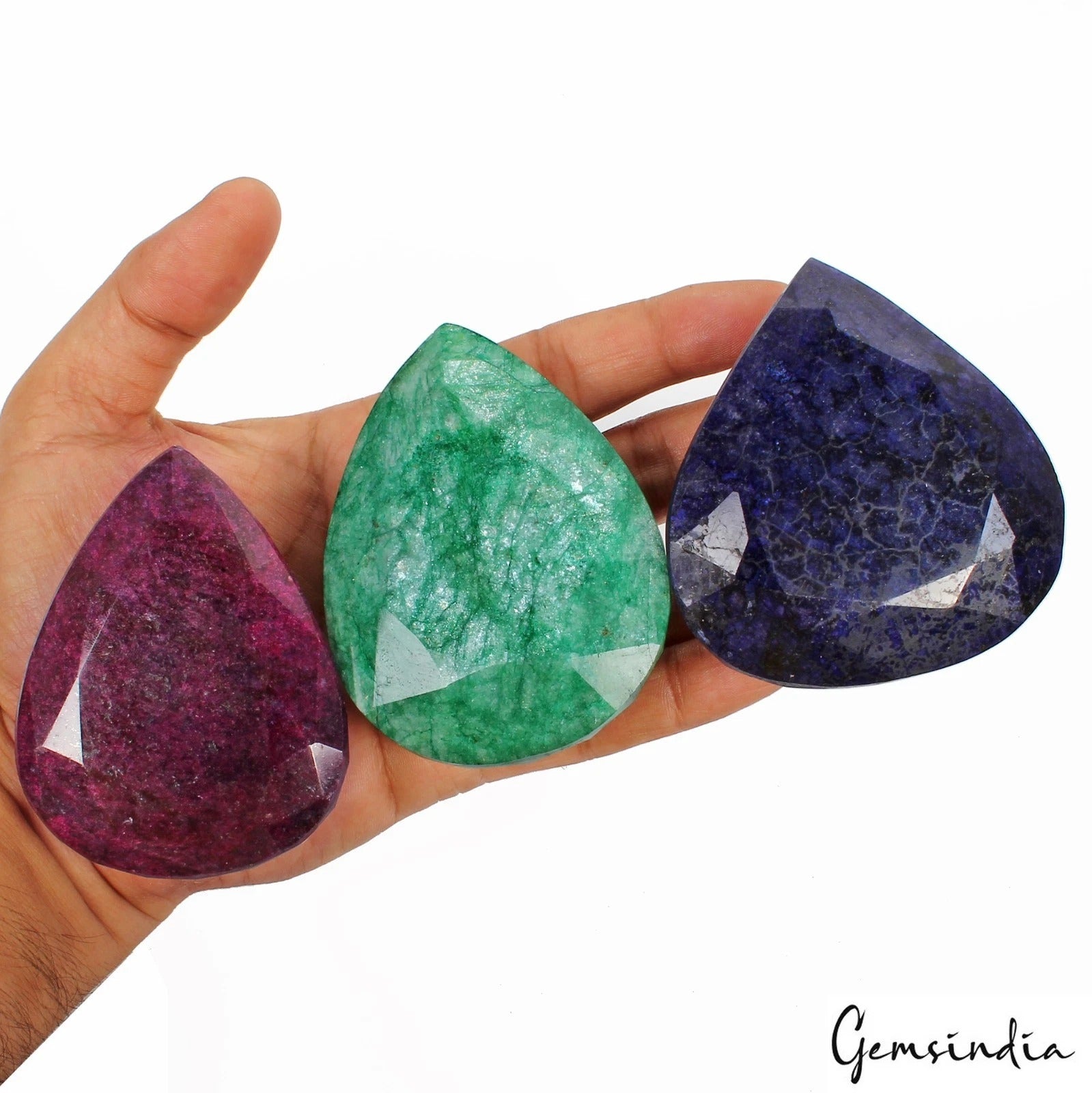 Ruby Lot, Loose Gemstone, Pear Cut, Color Enhanced — 3 Pieces, 75mm to 82mm, 3570 Ct, Madagascar