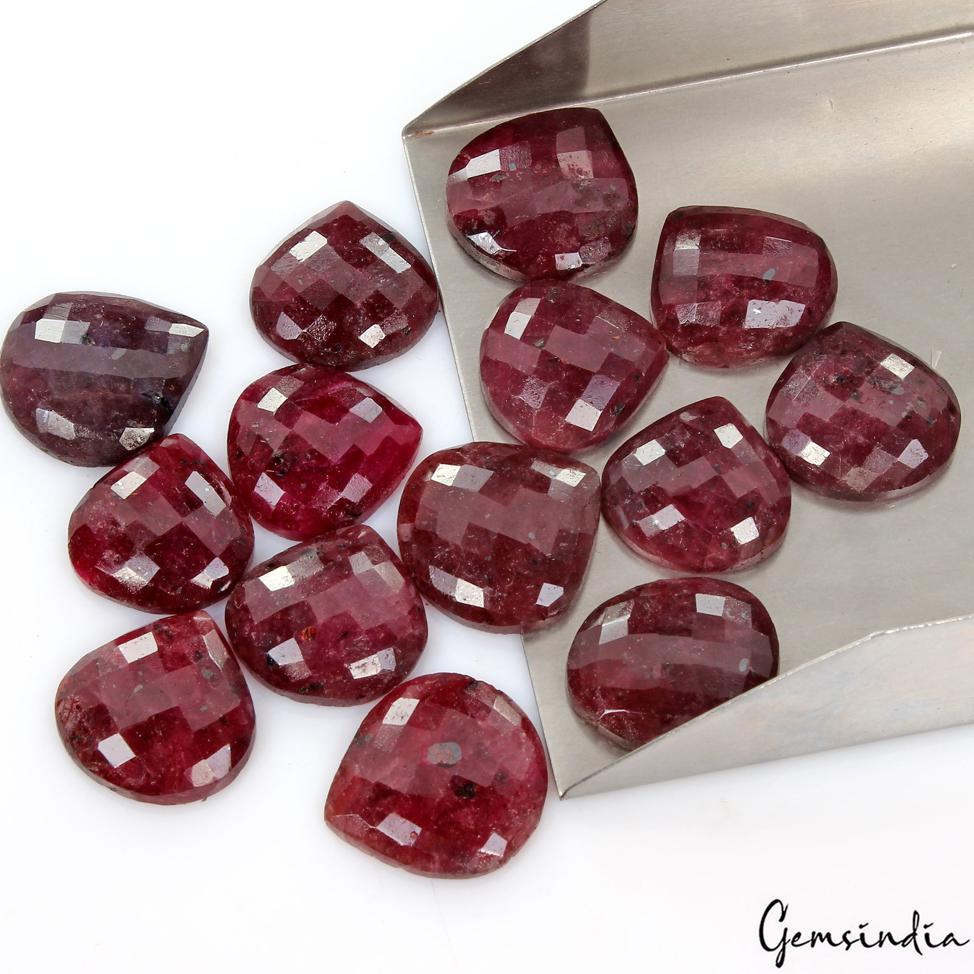 Loose Gemstone Checkerboard Cut 450 Ct Pear Shape 21-24mm Natural Red Ruby Lot