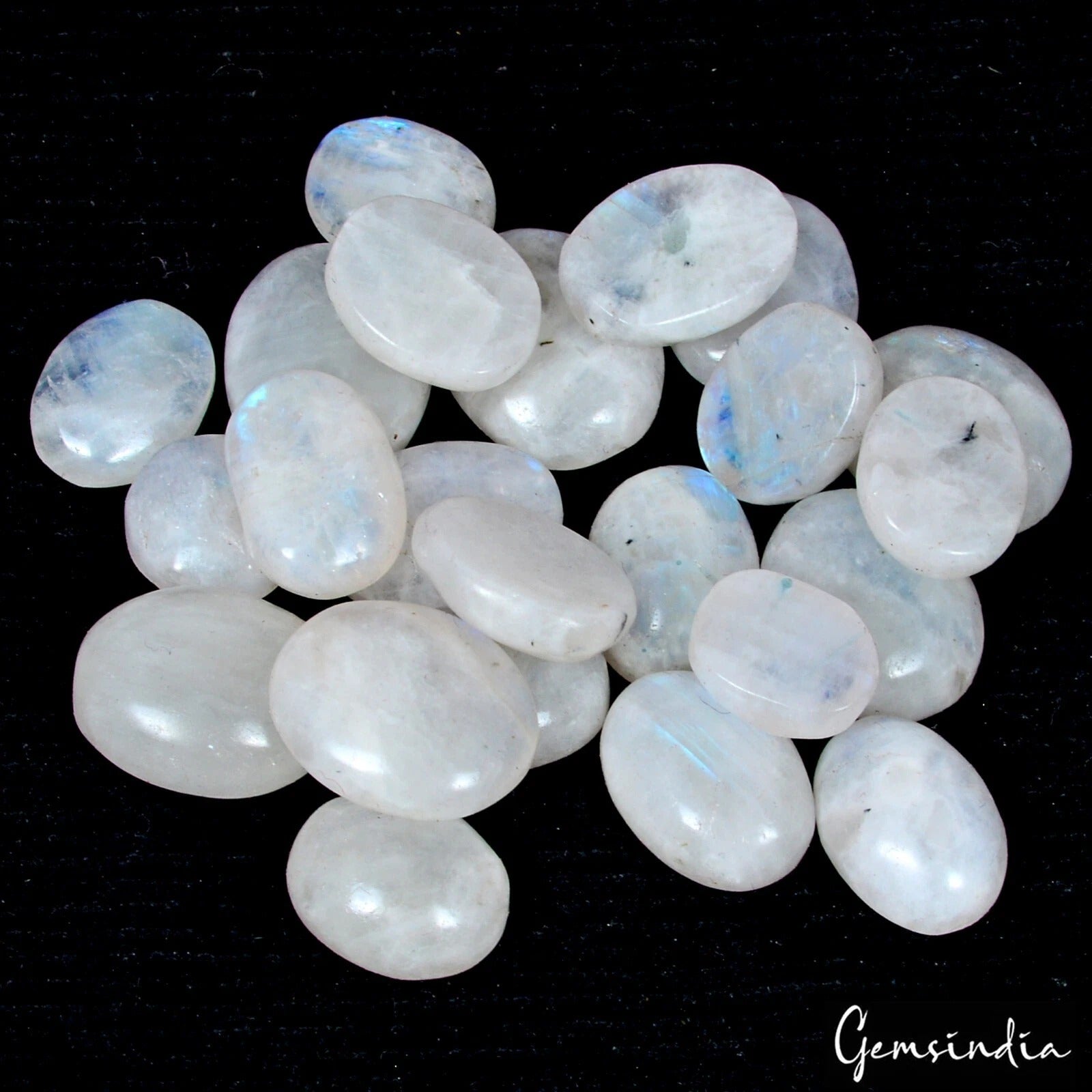 230 Ct Unheated 23 Pc White Blue Moonstone 11-17mm Oval Cabochon Loose Gemstones