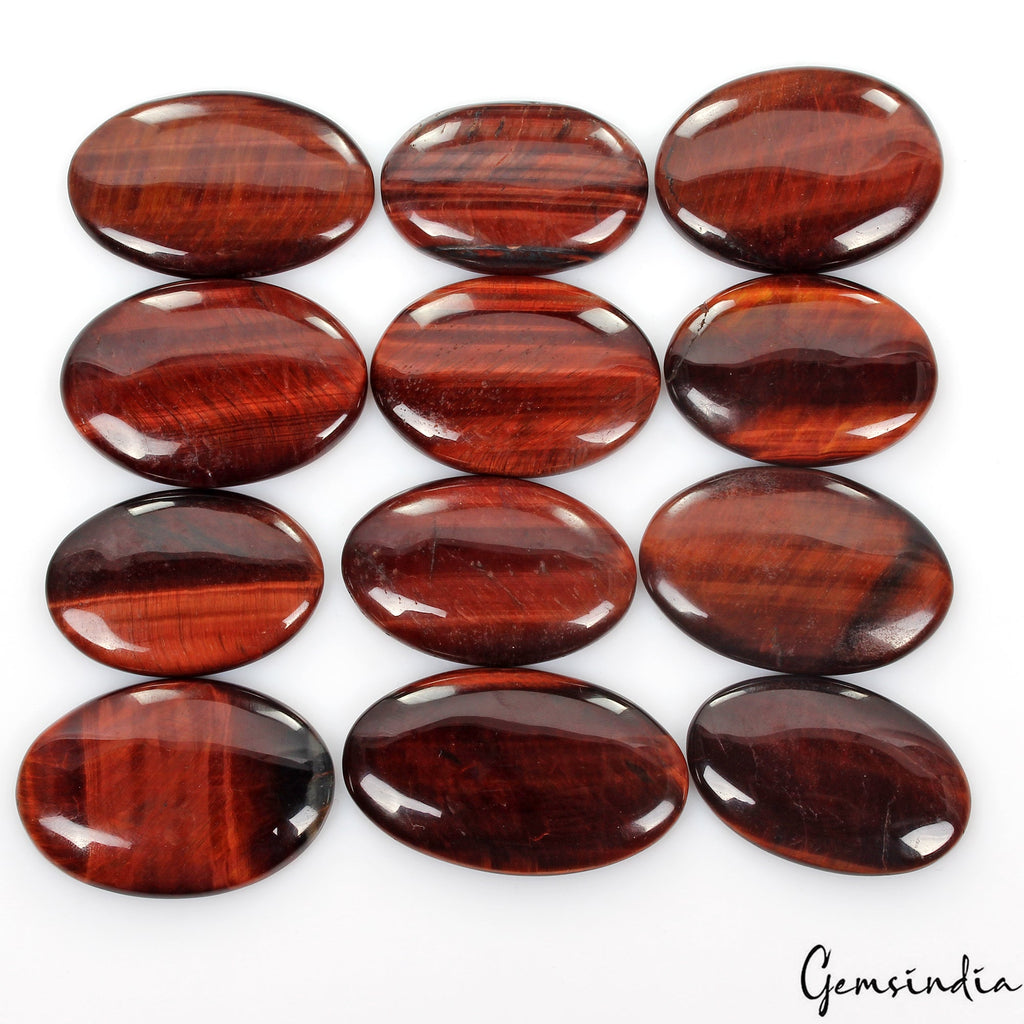 650 Cts/12 Pcs Natural Untreated Red Tiger Eye Oval Cab 37-46mm Wholesale Gems