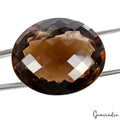 Smoky Quartz Loose Gemstone, Oval Checker Cut, Untreated — 31x25x15mm, 74.60 Ct, Madagascar