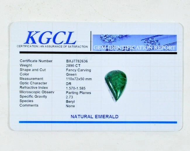 Certified 2890 Ct Natural Green Brazilian Emerald Pear Cut Earth Mined Loose Gem