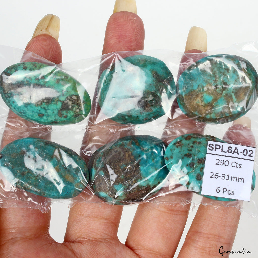 290 Cts/6 Pcs Natural Untreated Blue Turquoise Oval Cab Loose Gems For Jewelry