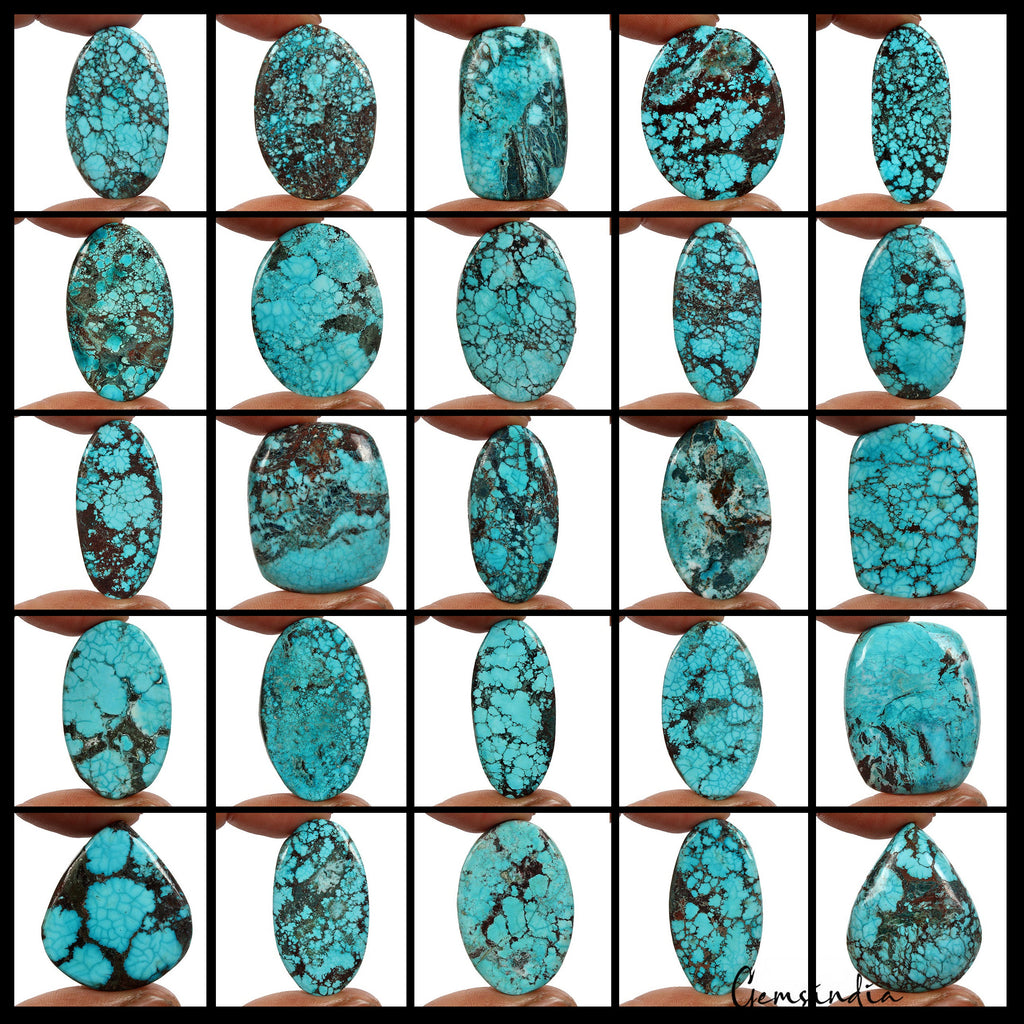 1480 Ct/25 Pc Natural Blue Green Spiderweb Turquoise Mix Cab Loose Gemstones Lot