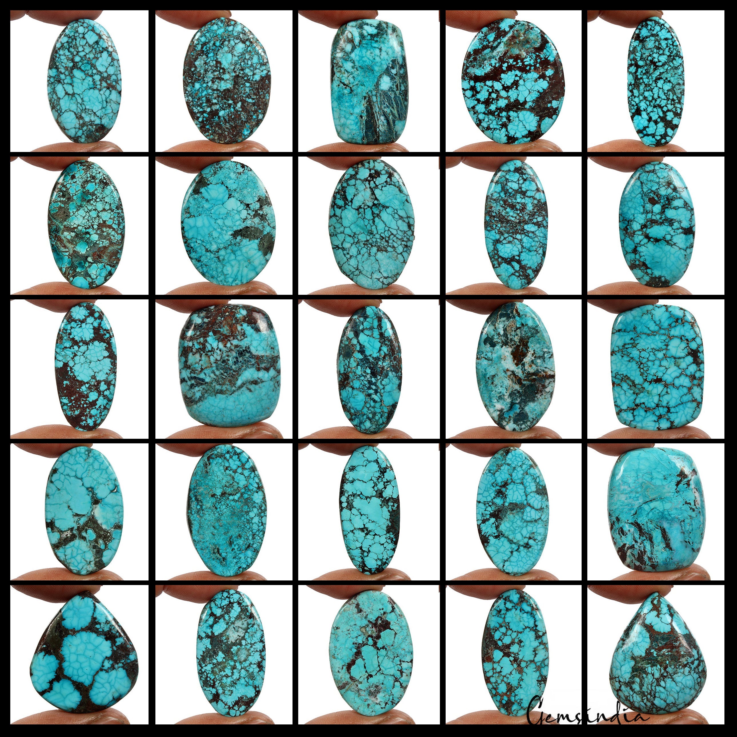 1480 Ct/25 Pc Natural Blue Green Spiderweb Turquoise Mix Cab Loose Gemstones Lot