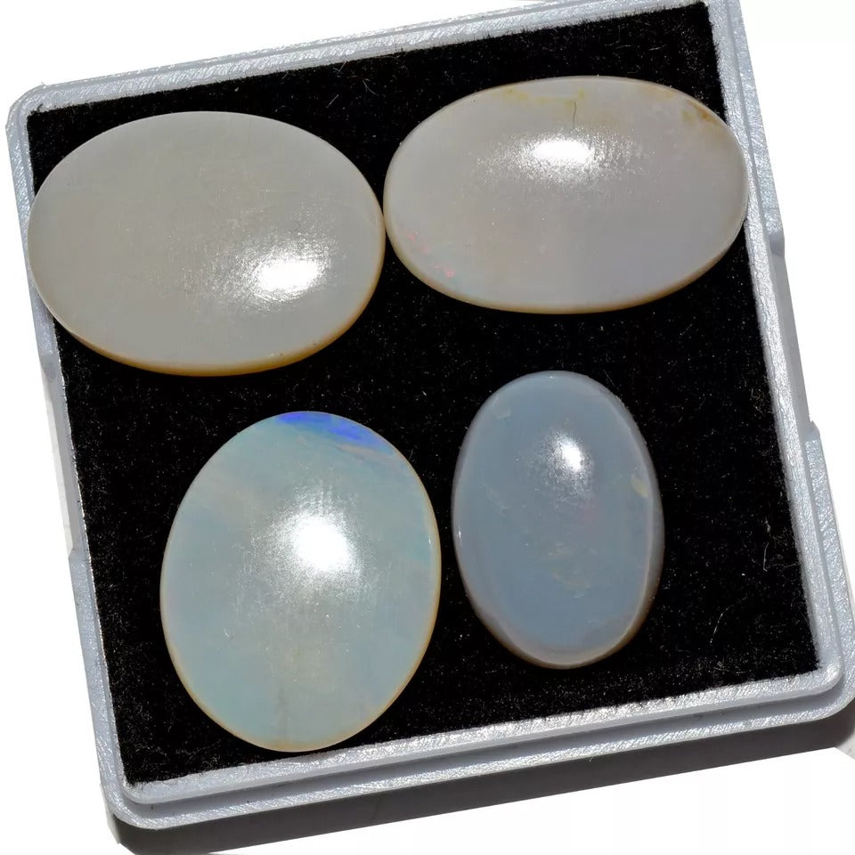 28.40 Ct/4 Pcs Natural Australian White Opal Multi Fire Oval Cab Loose Gemstones