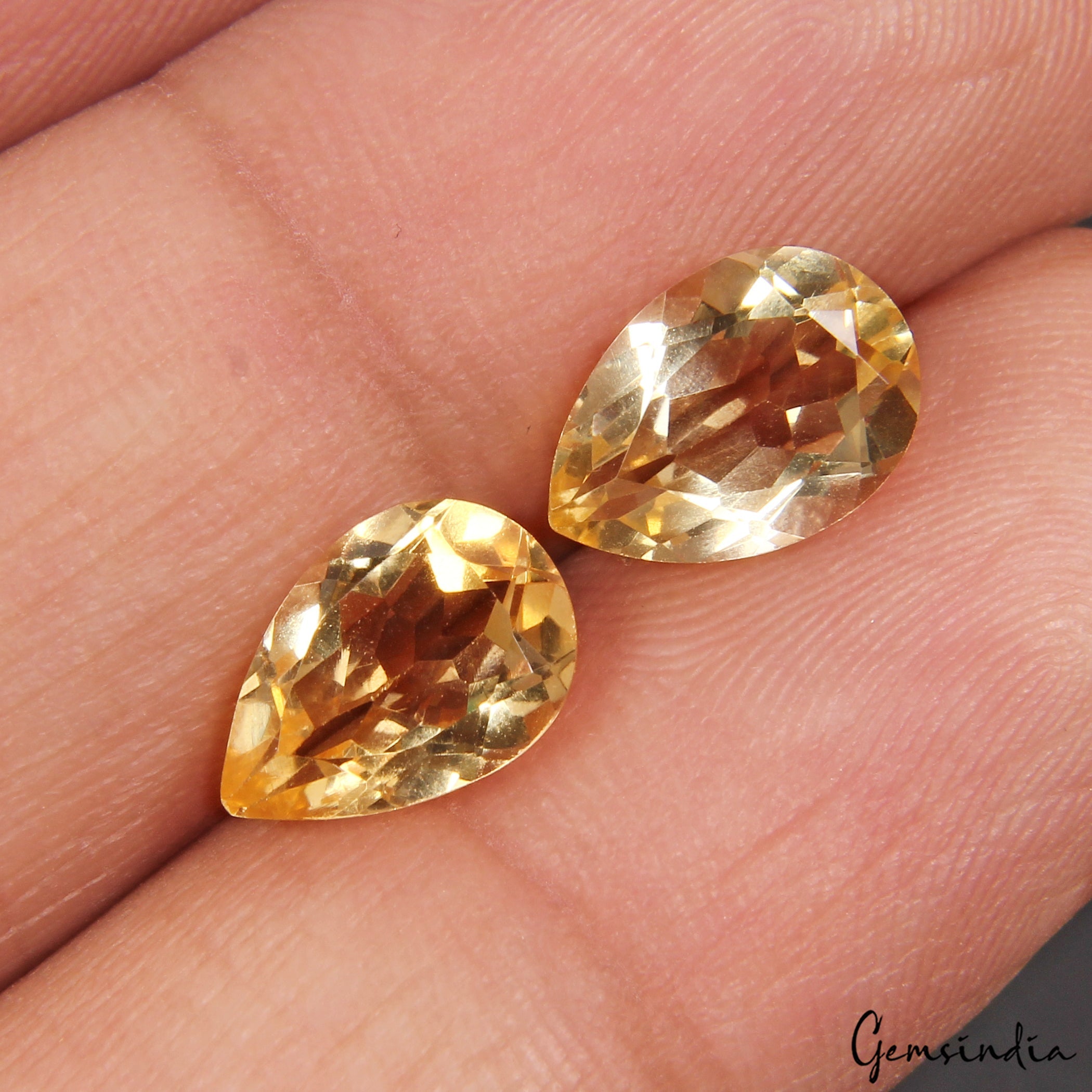Certified 3.40 Ct Natural Yellow Citrine Gem Pear Cut Matching Pair for Earring