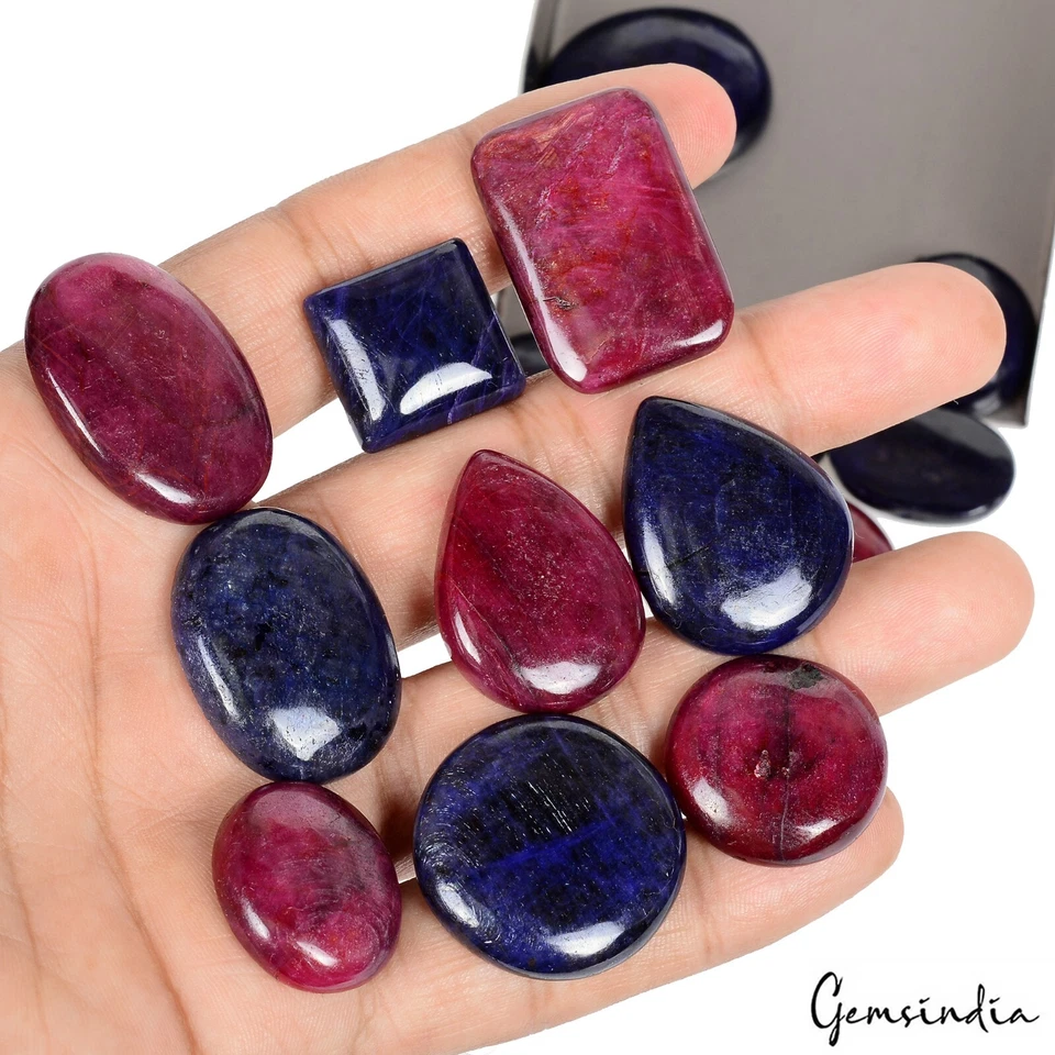 800 Ct Natural Red Ruby Blue Sapphire Oval Cab Loose Jewelry Gemstones ~16 Pcs
