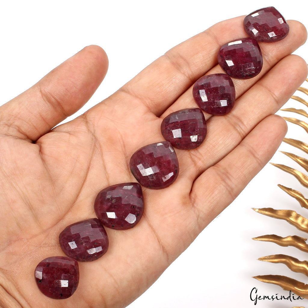 8 Pcs Natural Dark Red Ruby Pear Checker Cut 19-22mm Gemstones w/Flat Back