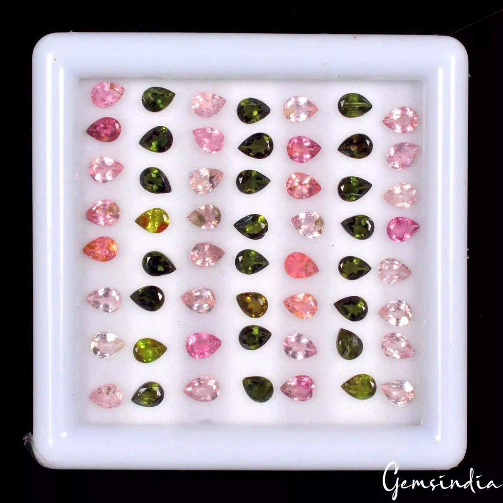 55 Pcs Natural Tourmaline Multi Color 4x3mm Pear Cut Loose Gemstones~ 8.65 Cts