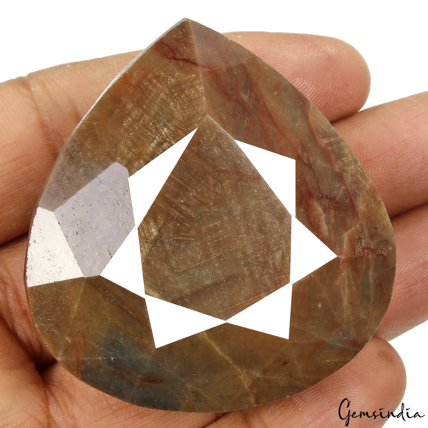 Certified 600 Ct Natural Untreated Brown Sapphire w Red Streak Pear Cut Gemstone
