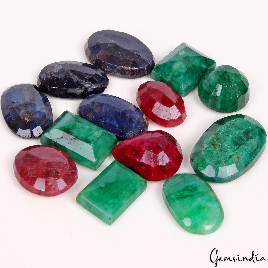 13 Pc Natural Emerald Ruby Sapphire Mix Cut Top Grade Certified Gemstones 300 Ct
