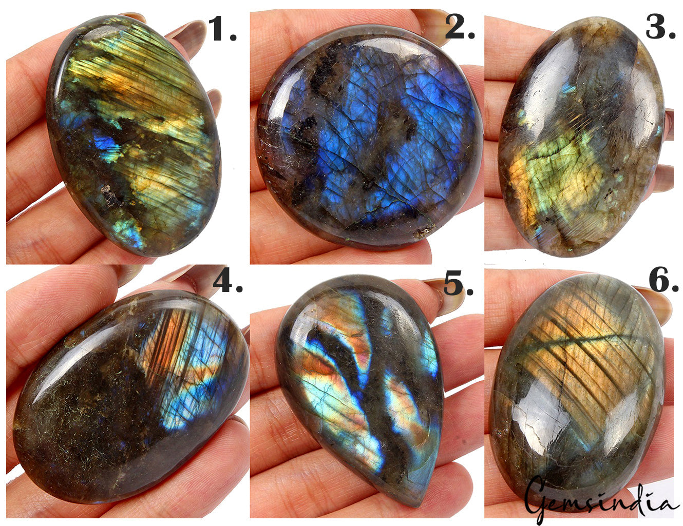 6 Pcs Natural Labradorite 39-64mm Mix Cabochon Flashy Loose Gemstones Lot 780 Ct