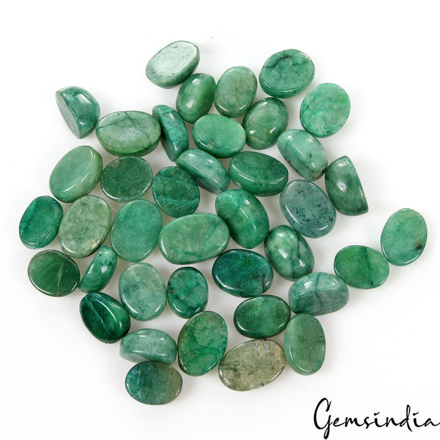 Emerald Lot, Cabochon, Color Enhanced, Green — 39 Pieces, 11mm to 16mm, 262.40 Ct, Brazil