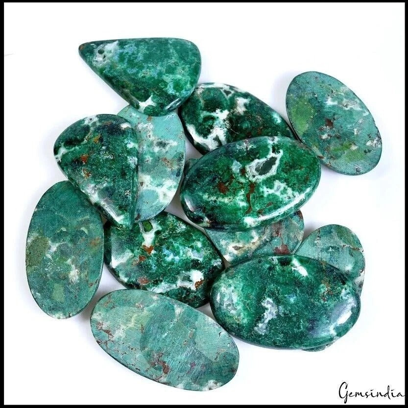 600 Cts/12 Pcs Natural Untreated Green Chrysocolla Mix Cab Loose Wholesale Gems