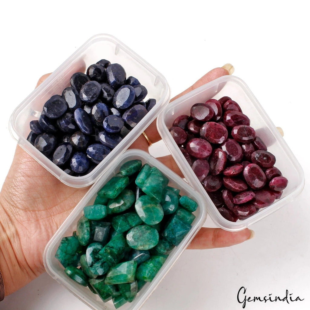 3000 Ct/204 Pcs Natural Ruby Emerald Sapphire Mix Cut Wholesale Gemstones Lot