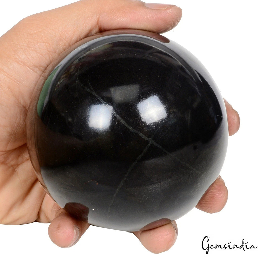 Nice Large 3.5 in Black Obsidian Stone Quartz Healing Reiki Chakra Sphere Ball