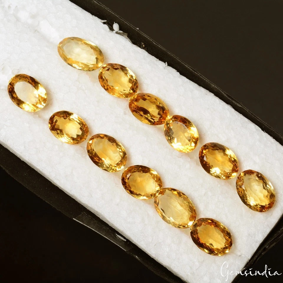 VVS 12 Pcs Natural Citrine 11mm-13mm Oval Cut Untreated Loose Jewelry Gemstones