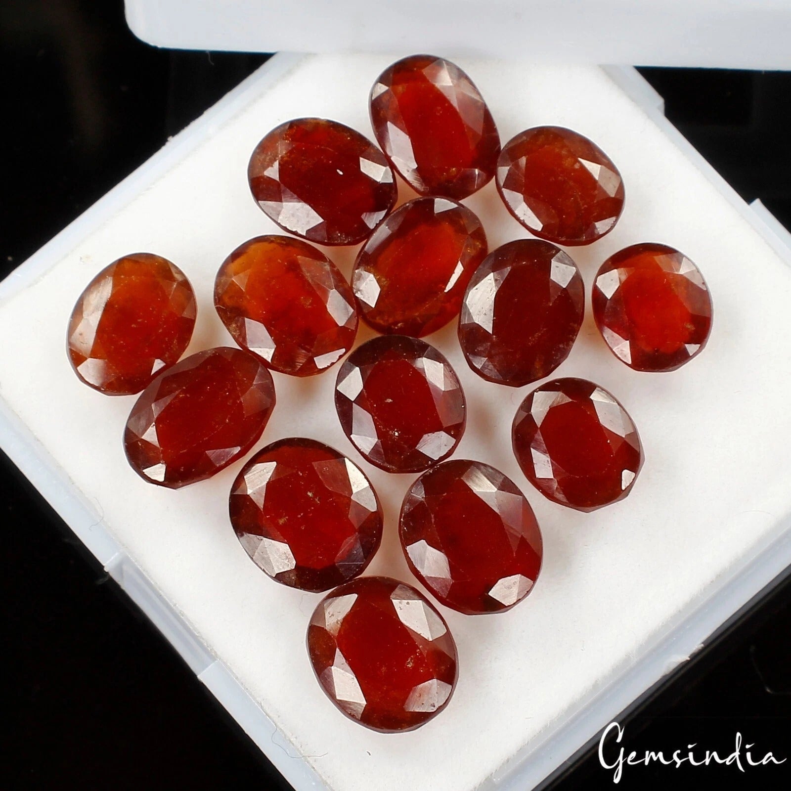 Certified 52.70 Cts/14 Pcs Natural Untreated Ceylon Hessonite Garnet Oval Gems