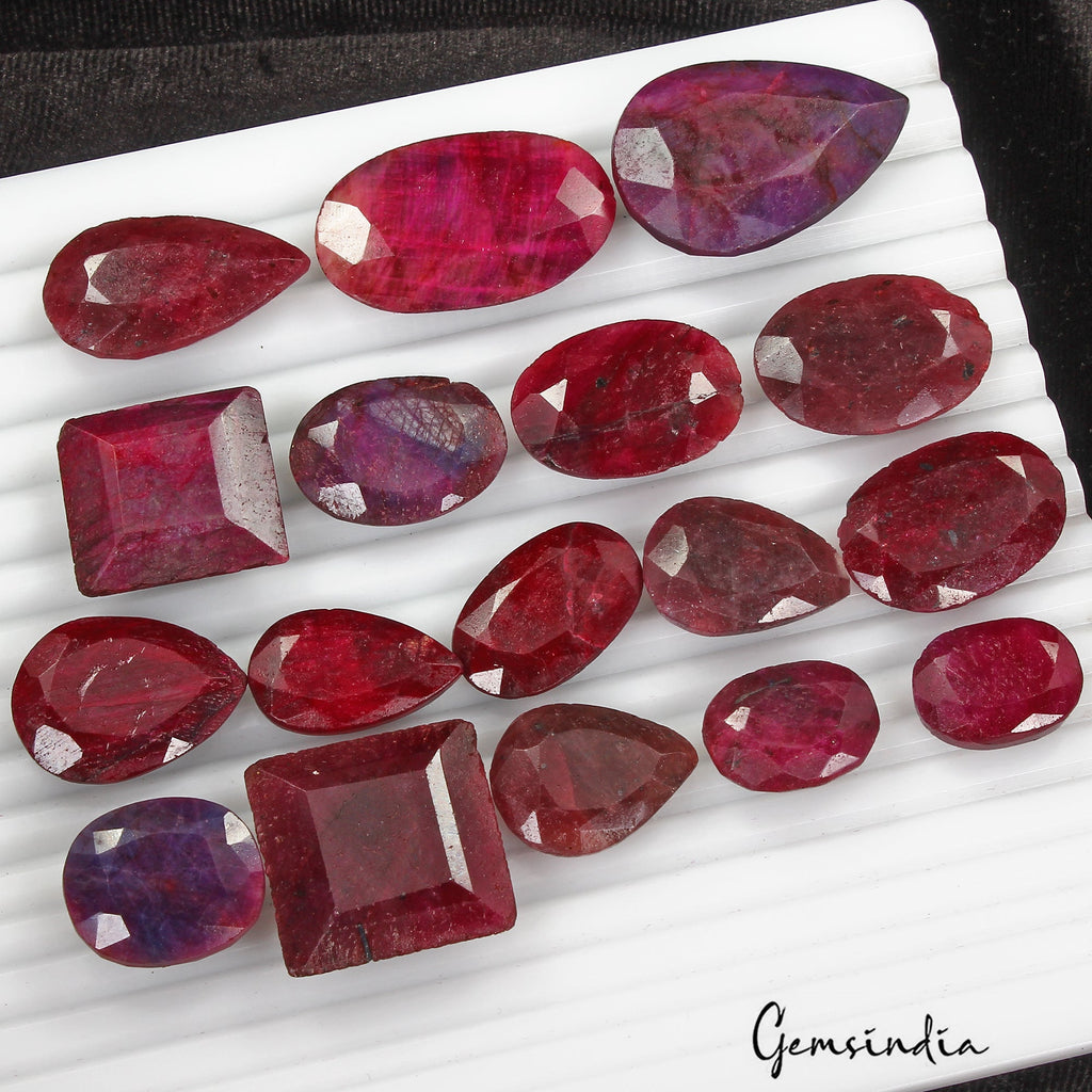 600 Cts/17 Pcs Natural African Red Ruby Mixed Faceted Loose Gems Lot For Jewelry