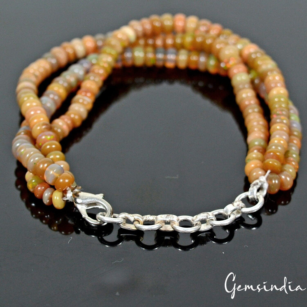 59+Cts Natural Ethiopian Multi Color Opal Gem Round Beads 3 Strand Bracelet-7.5"