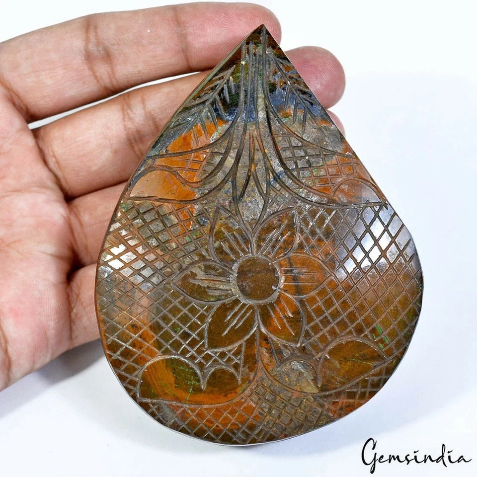 1500Ct Natural Untreated Brown Tiger Eye Pear Floral Carved Museum Size Gemstone