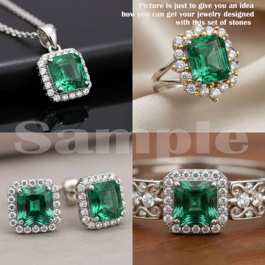 4.40 Ct Natural Green Emerald Octagon Cut & 16 White Round Diamonds 1.5mm Set