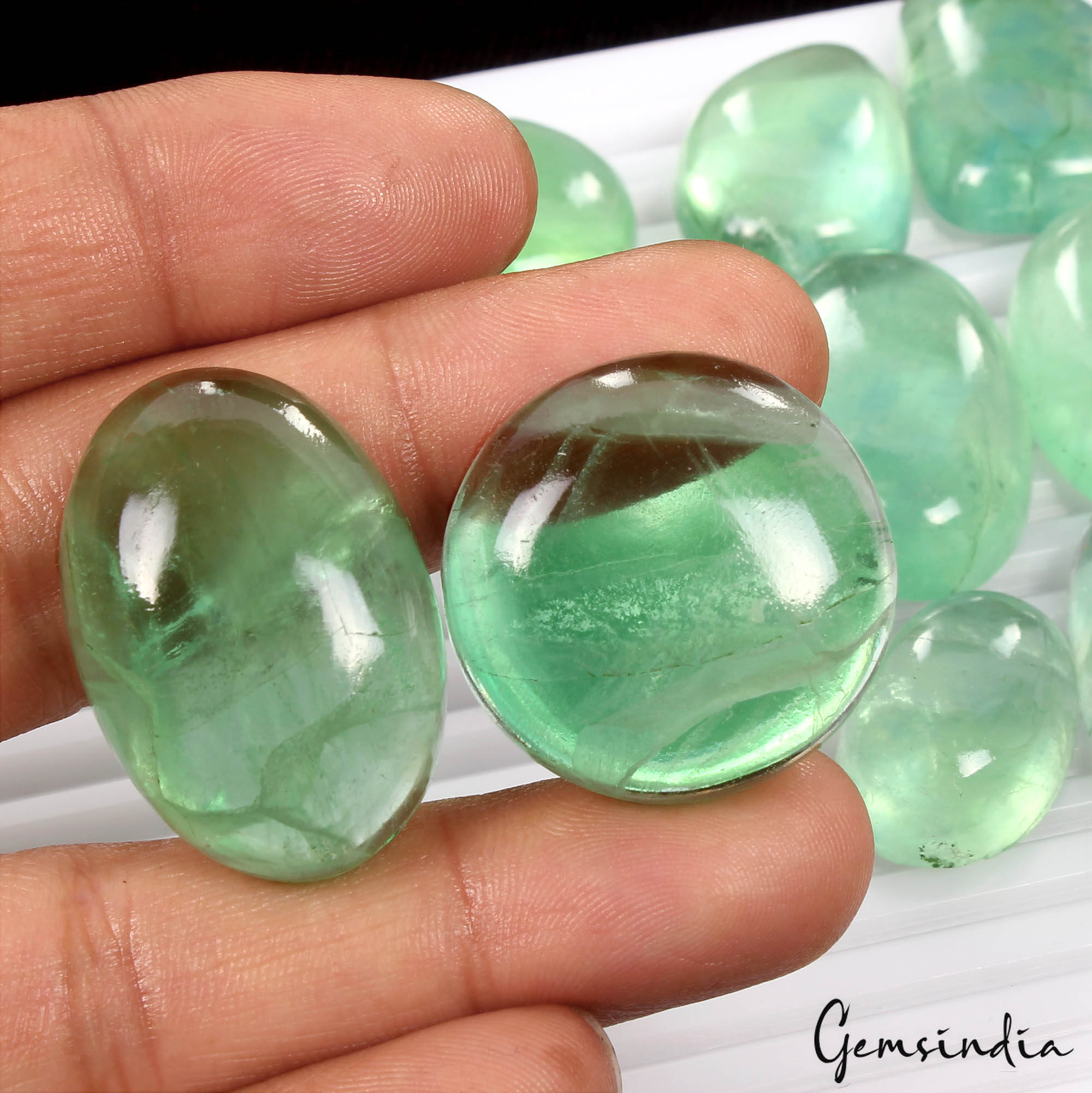 11 Pcs Natural Fluorite 23-36mm Mix Cabochon Green Flat Back Untreated Gemstones