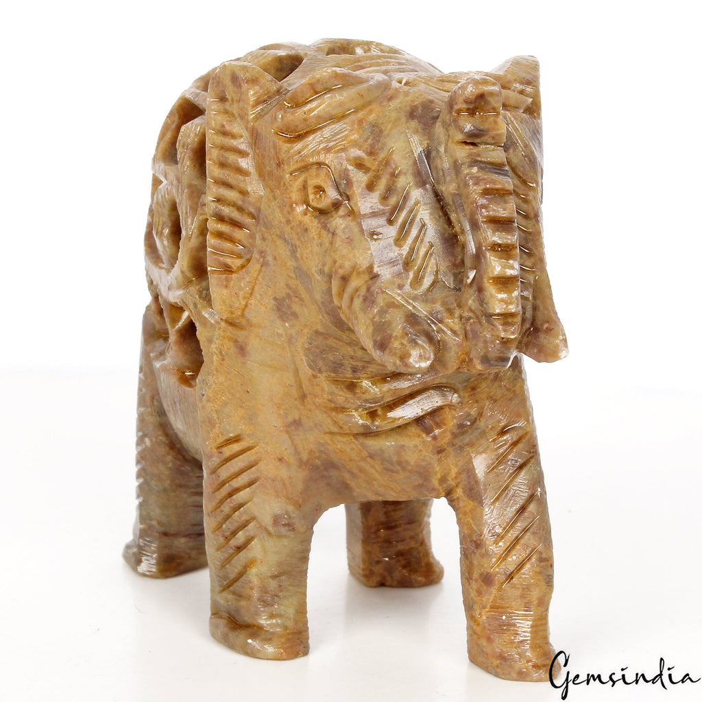 Hand Carved Elephant with Baby Inside Double Elephant Soapstone Figure ~ 1140 Ct