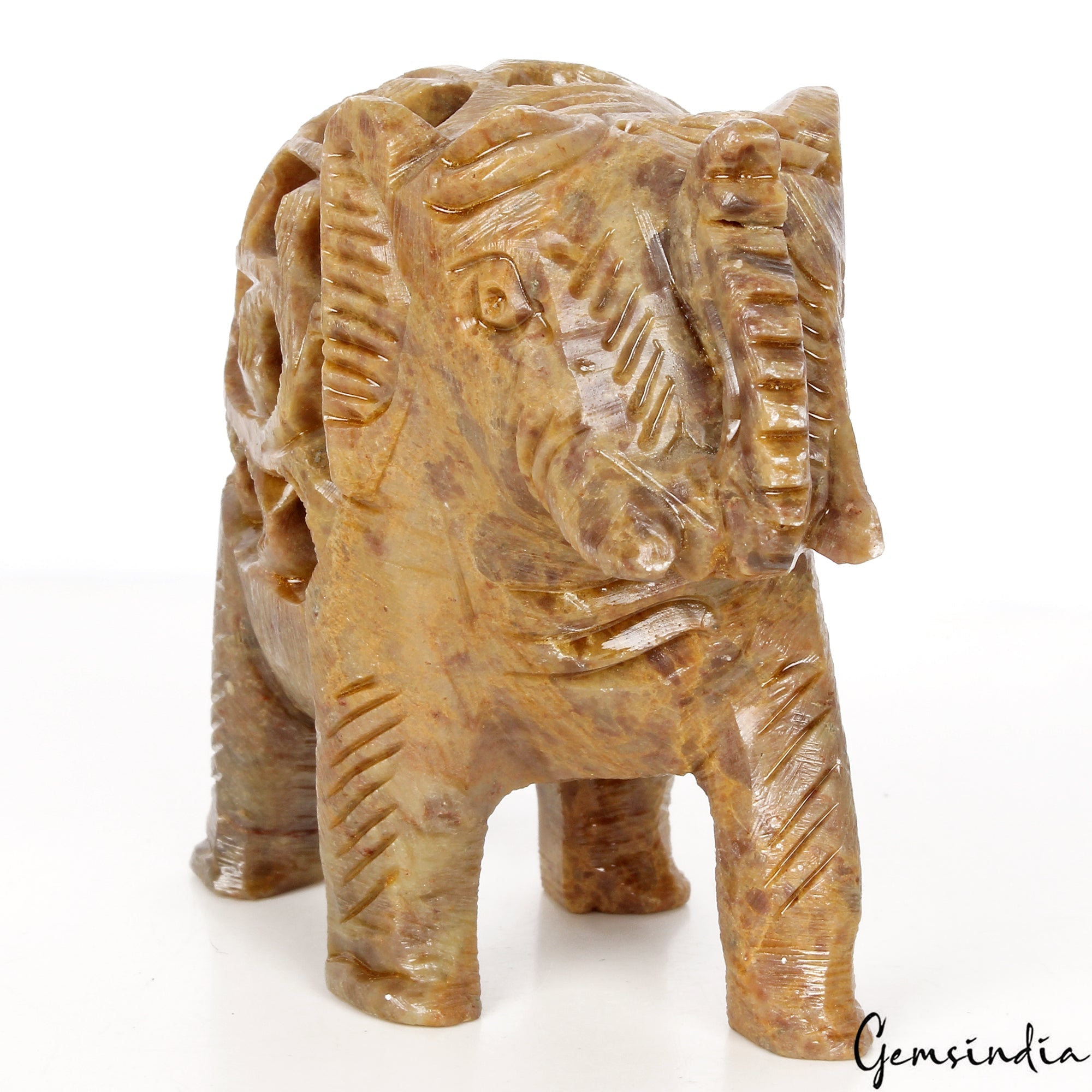 Hand Carved Elephant with Baby Inside Double Elephant Soapstone Figure ~ 1140 Ct