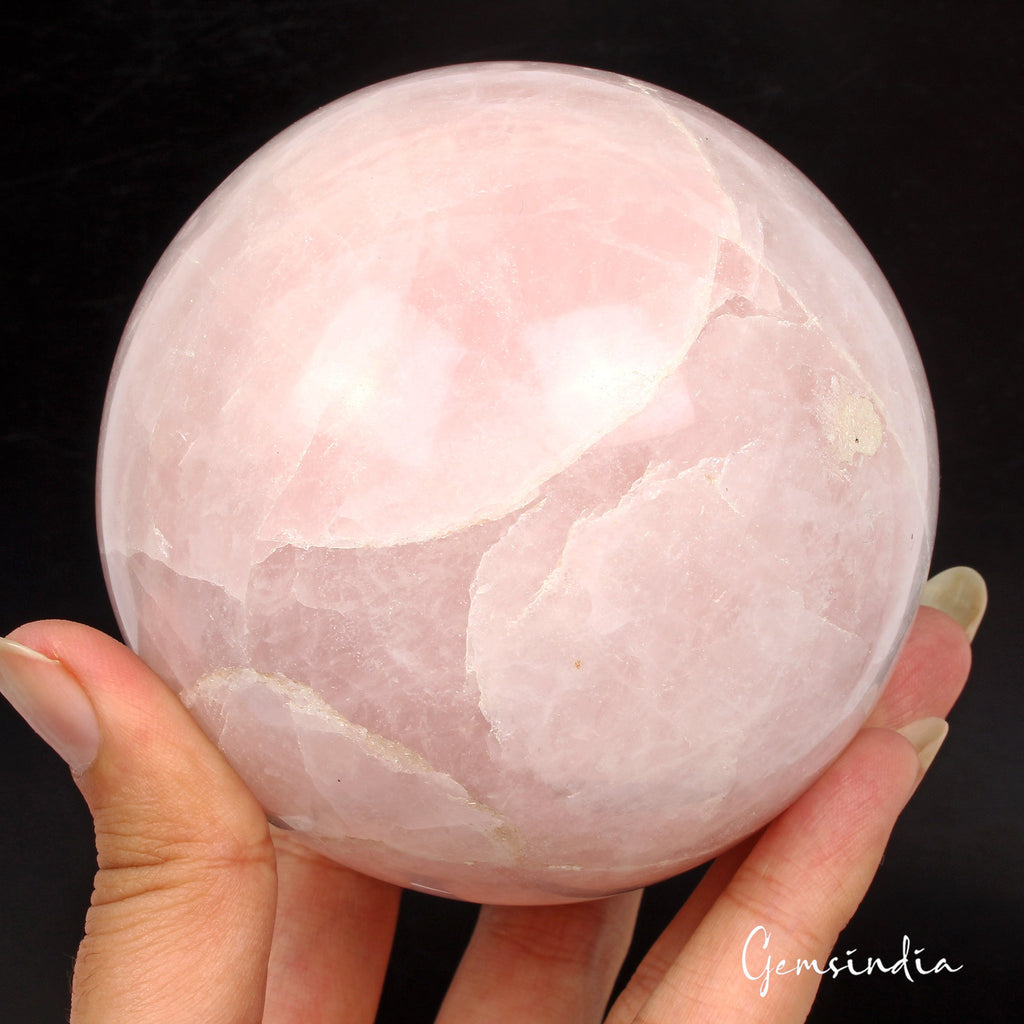 4250 Ct Natural Pink Rose Quartz Healing Crystal Mineral Sphere Gems With Stand