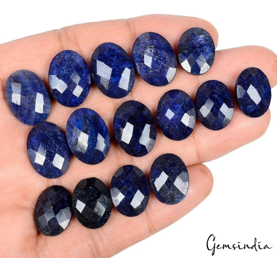15 Pcs Natural Blue Sapphire Oval Checker Cut Loose Madagascar Gemstones~170 Cts