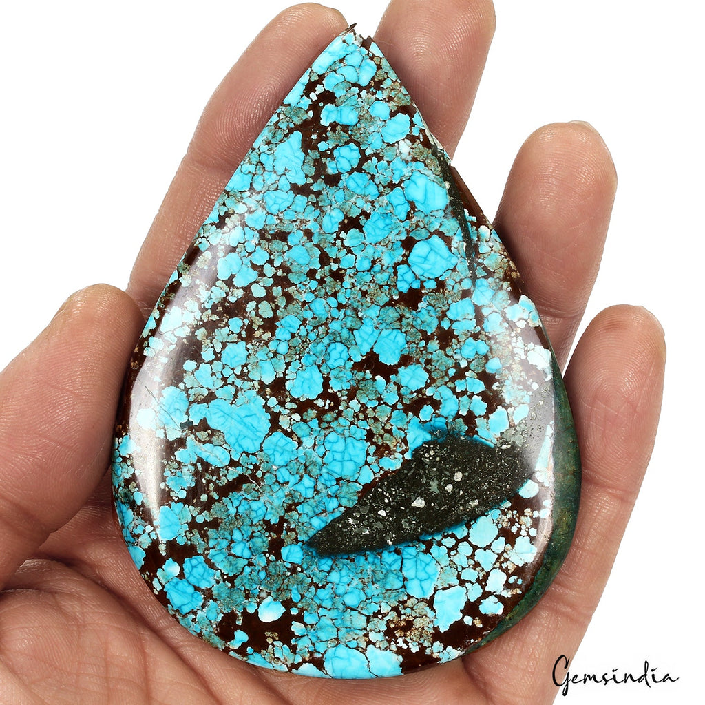 Large 490 Ct Spiderweb Turquoise Blue Pear Shape USA Arizona Loose Cab Gemstone
