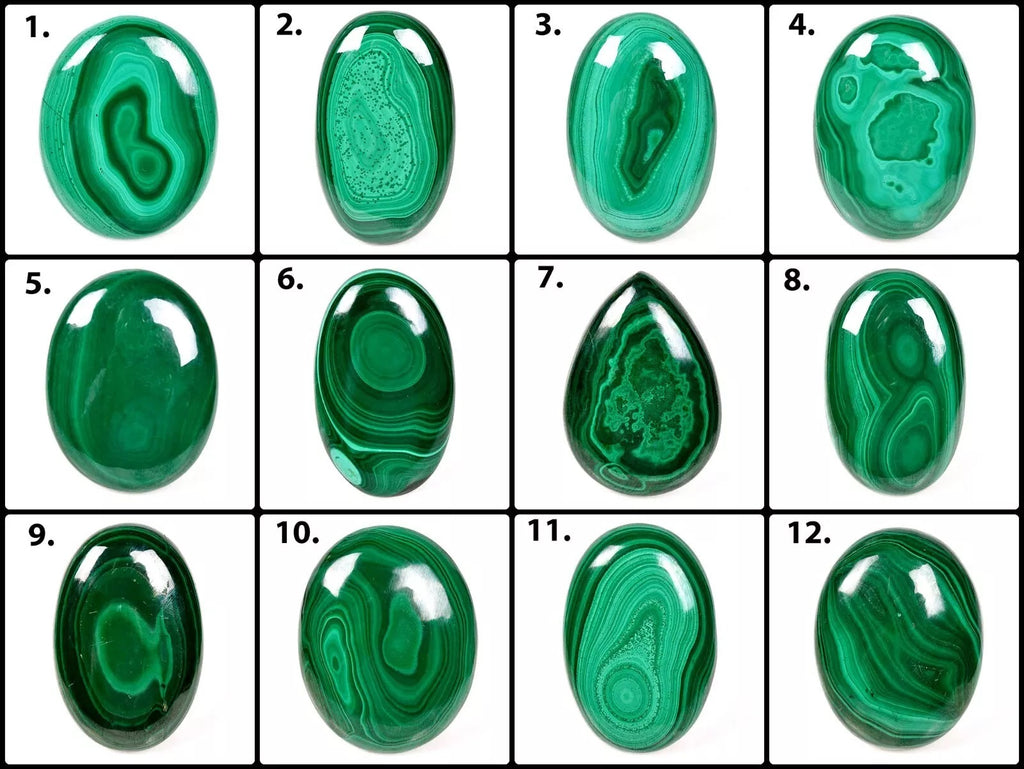 Malachite Lot, Cabochon, Untreated, Green — 12 Pieces, 41mm to 54mm, 2130 Ct, Madagascar