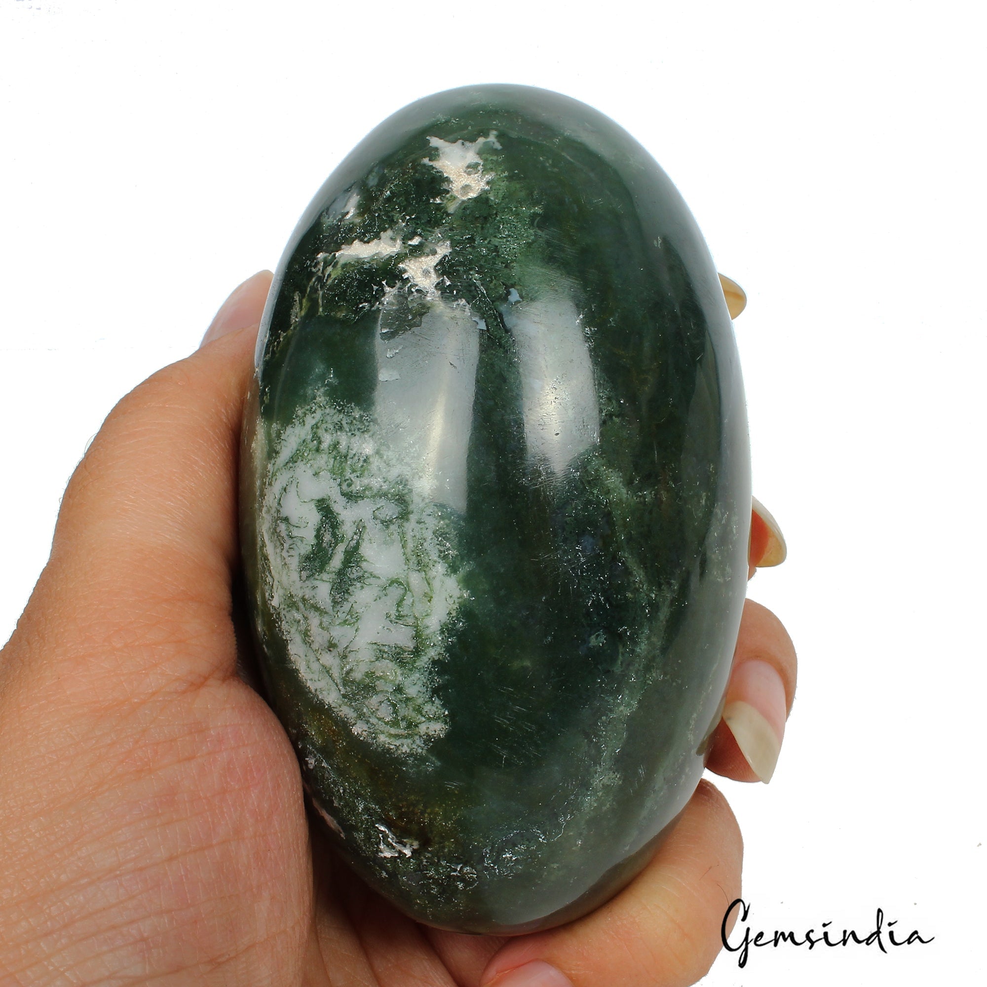 1840 Ct Natural Moss Agate Crystal Healing Mineral Oval Cab Egg Gems With Stand