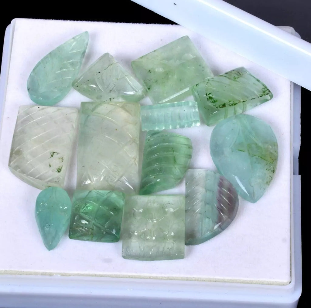 Fluorite Lot, Loose Gemstone, Untreated, Green — 13 Pieces, 14mm to 30mm, 281.80 Ct