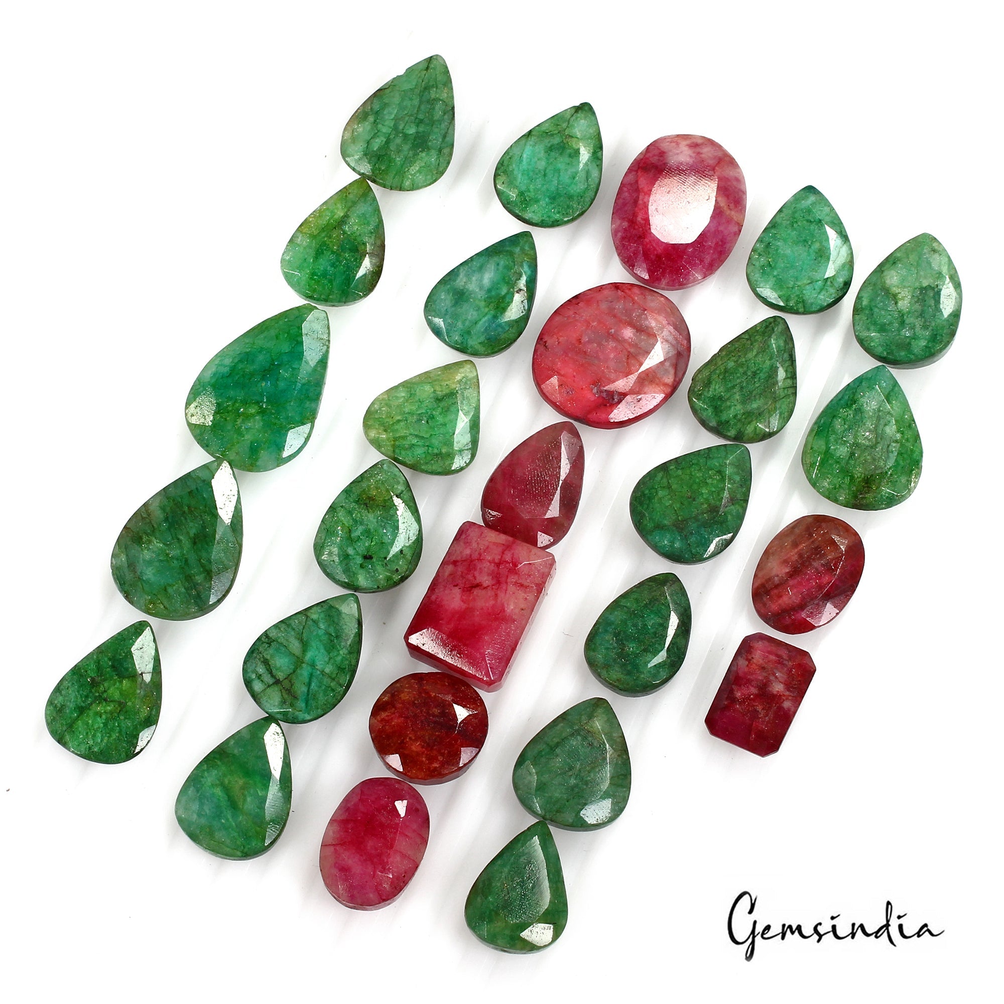 730 Cts/27 Pcs Natural Red Beryl Green Emerald Mixed Cut Loose Gems For Jewelry