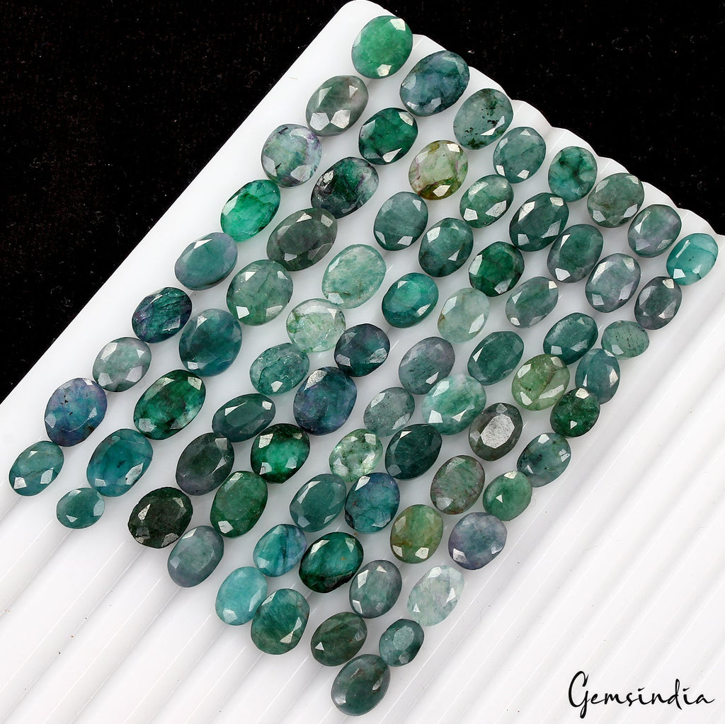 Natural 160Ct/75Pc Natural Colombian Green Blue Emerald Oval Cut Loose Gemstones