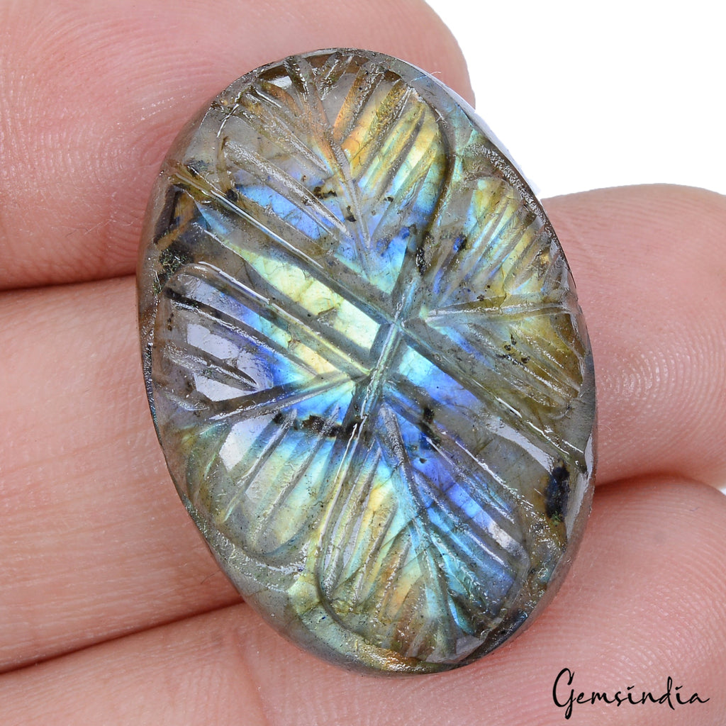 Certified 42.90 Cts Natural Multi Color Shine Labradorite Oval Carved Loose Gem