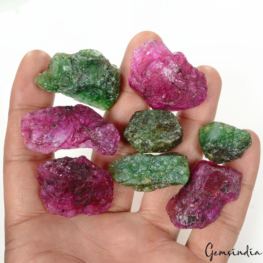 Loose Gems 430 Ct Natural Red Beryl (Bixbite) & Green Emerald Uncut Rough 8 Pcs